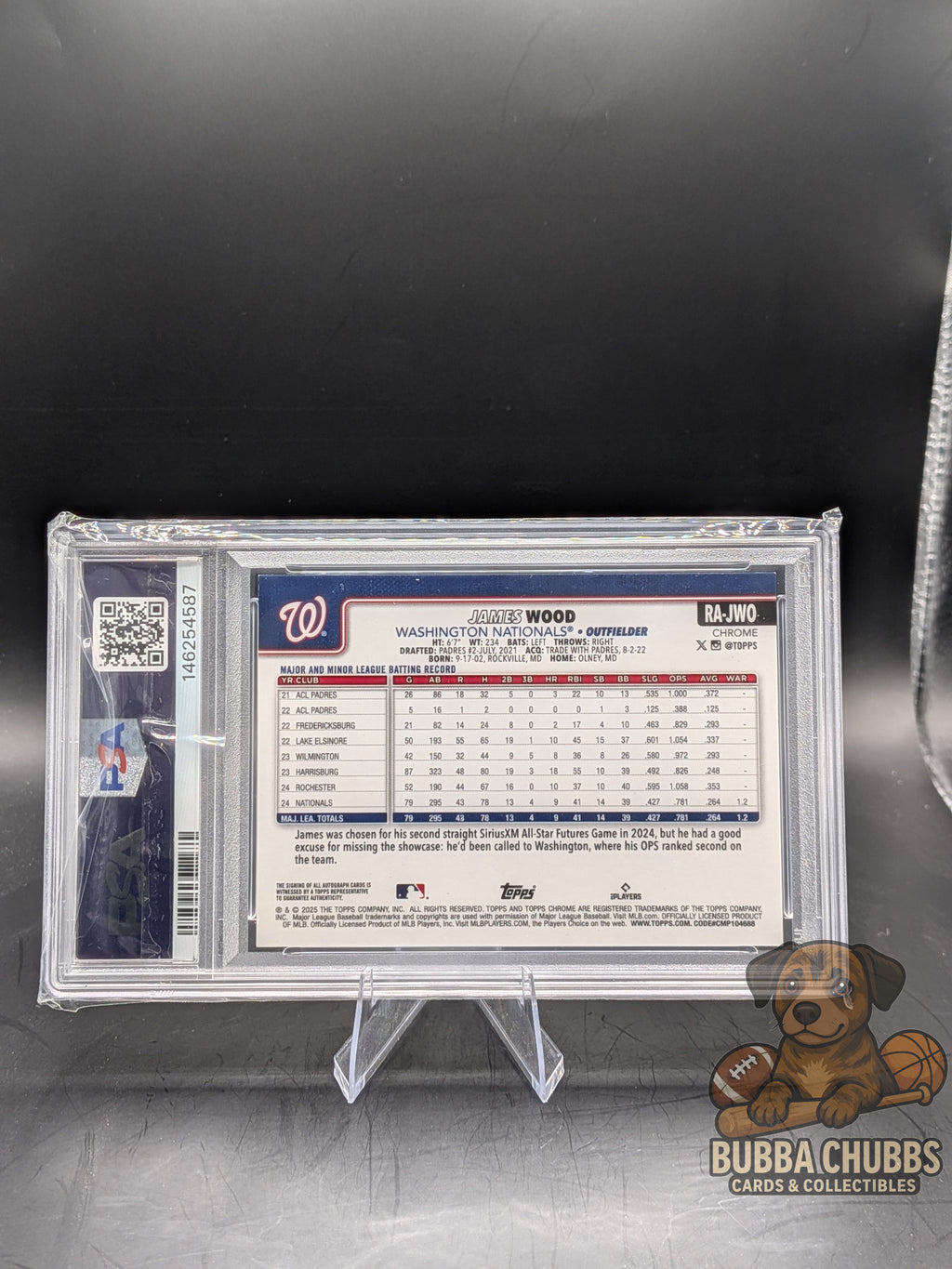 Baseball trading card of James Wood of washington nationals rookie autograph card