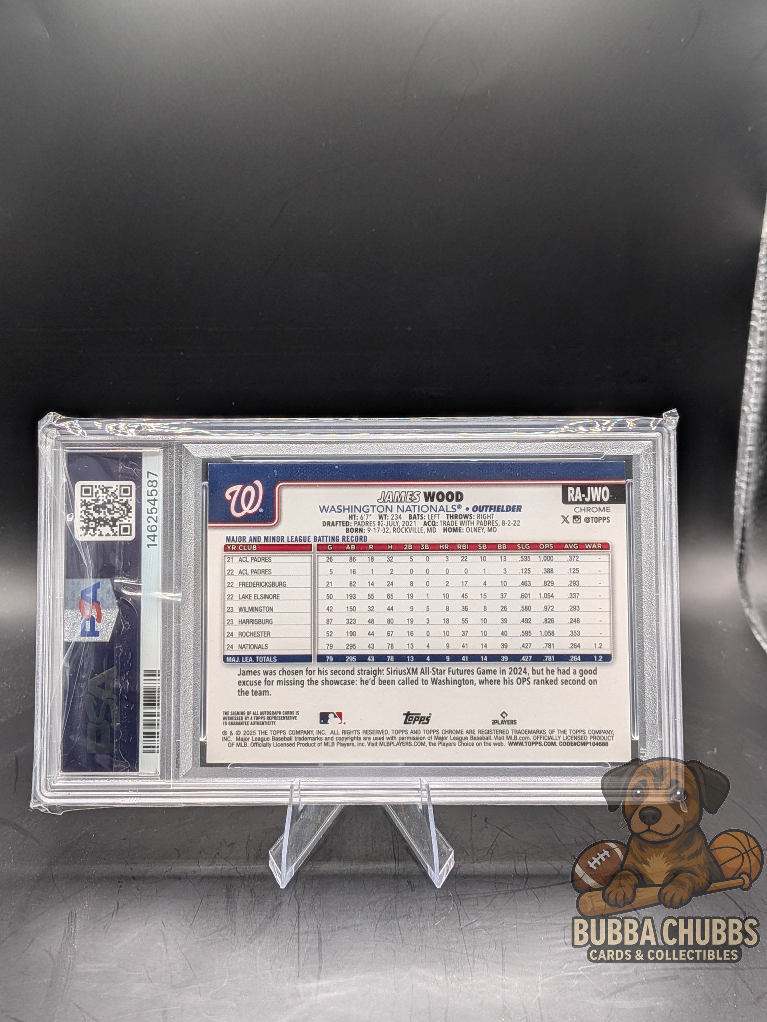 Baseball trading card of James Wood of washington nationals rookie autograph card