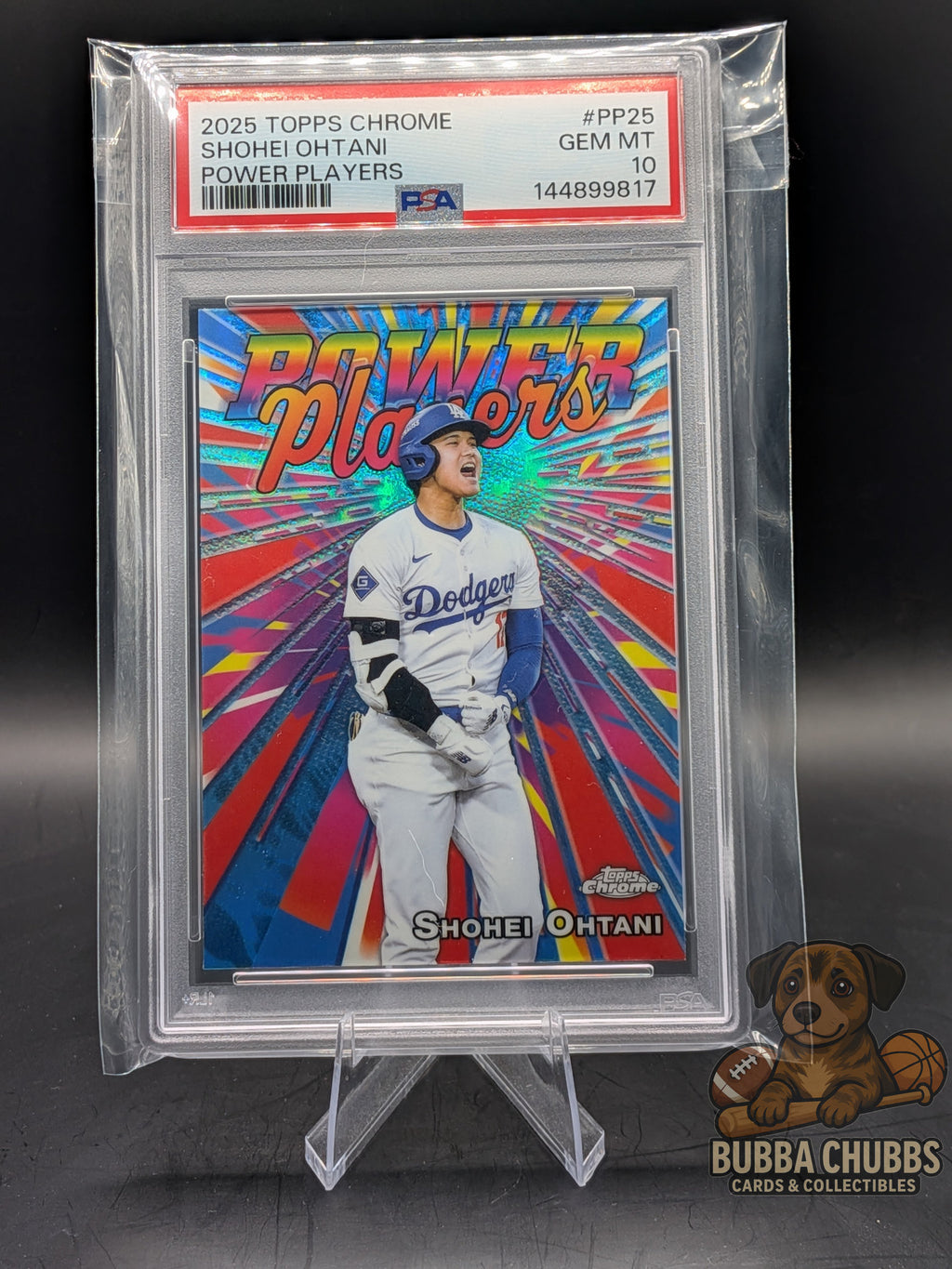 Baseball trading card of Shohei Ohtani topps chrome power players PSA graded 10