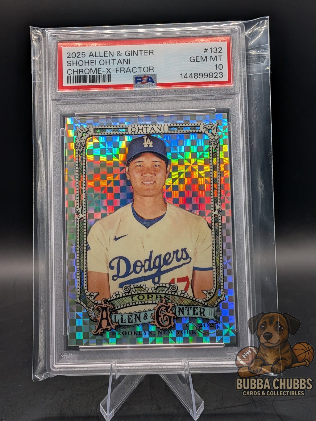 Baseball trading card featuring Shohei Ohtani topps chrome x-fractor a PSA 10