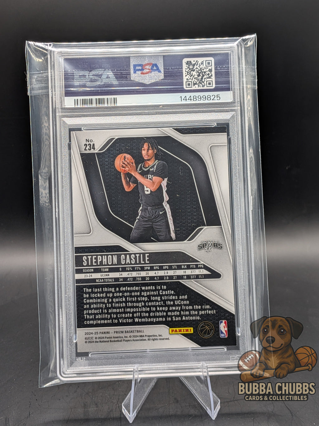 Basketball trading card of rookie Stephon Castle psa 10 graded panini prizm 
