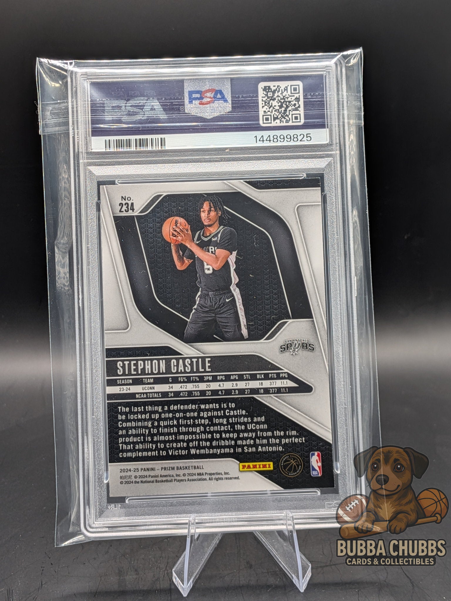 Basketball trading card of rookie Stephon Castle psa 10 graded panini prizm 