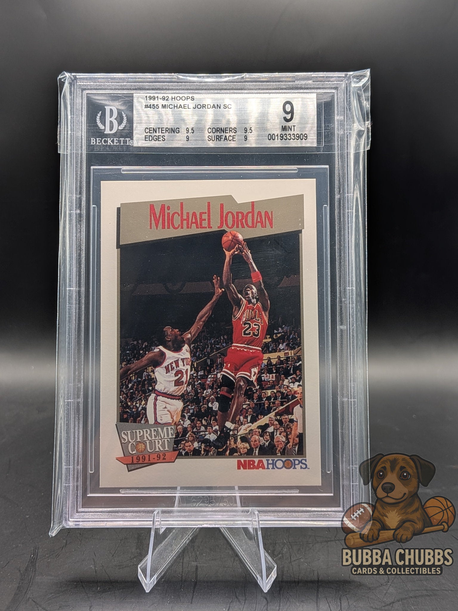 Basketball trading card of Michael Jordan NBA Hoops BGS 9