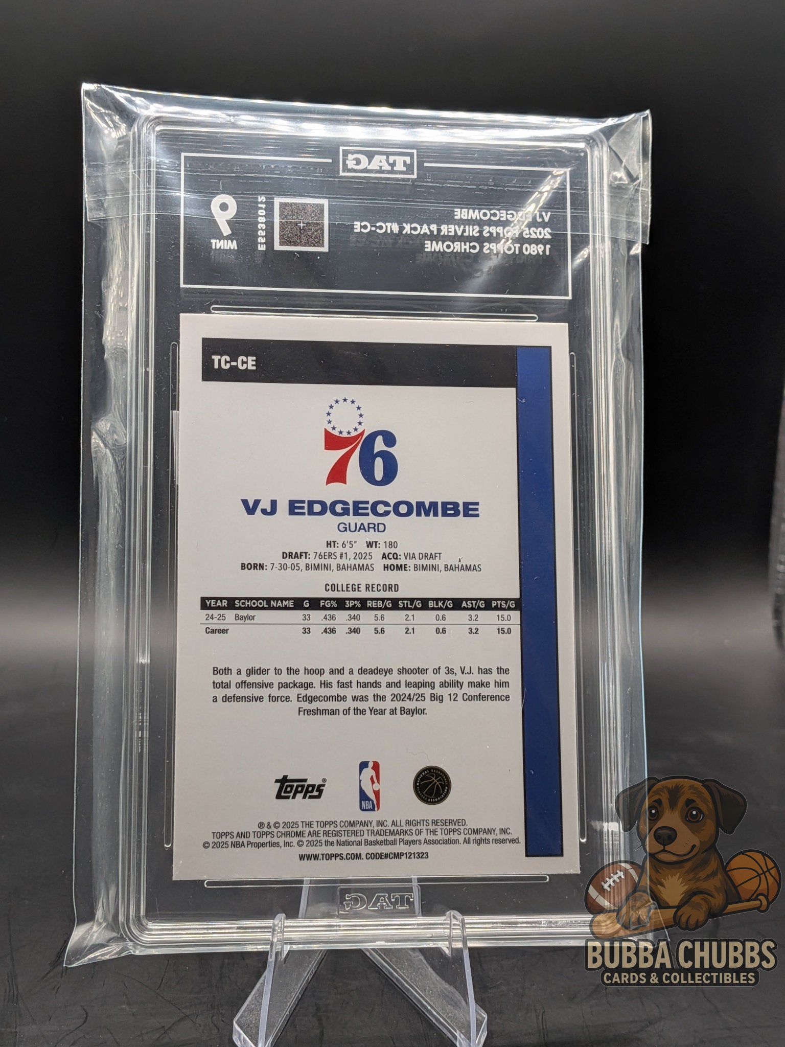 2025 Topps Chrome Silver Pack Mojo Refractor RC VJ Edgecombe #TC-CE TAG Mint 9