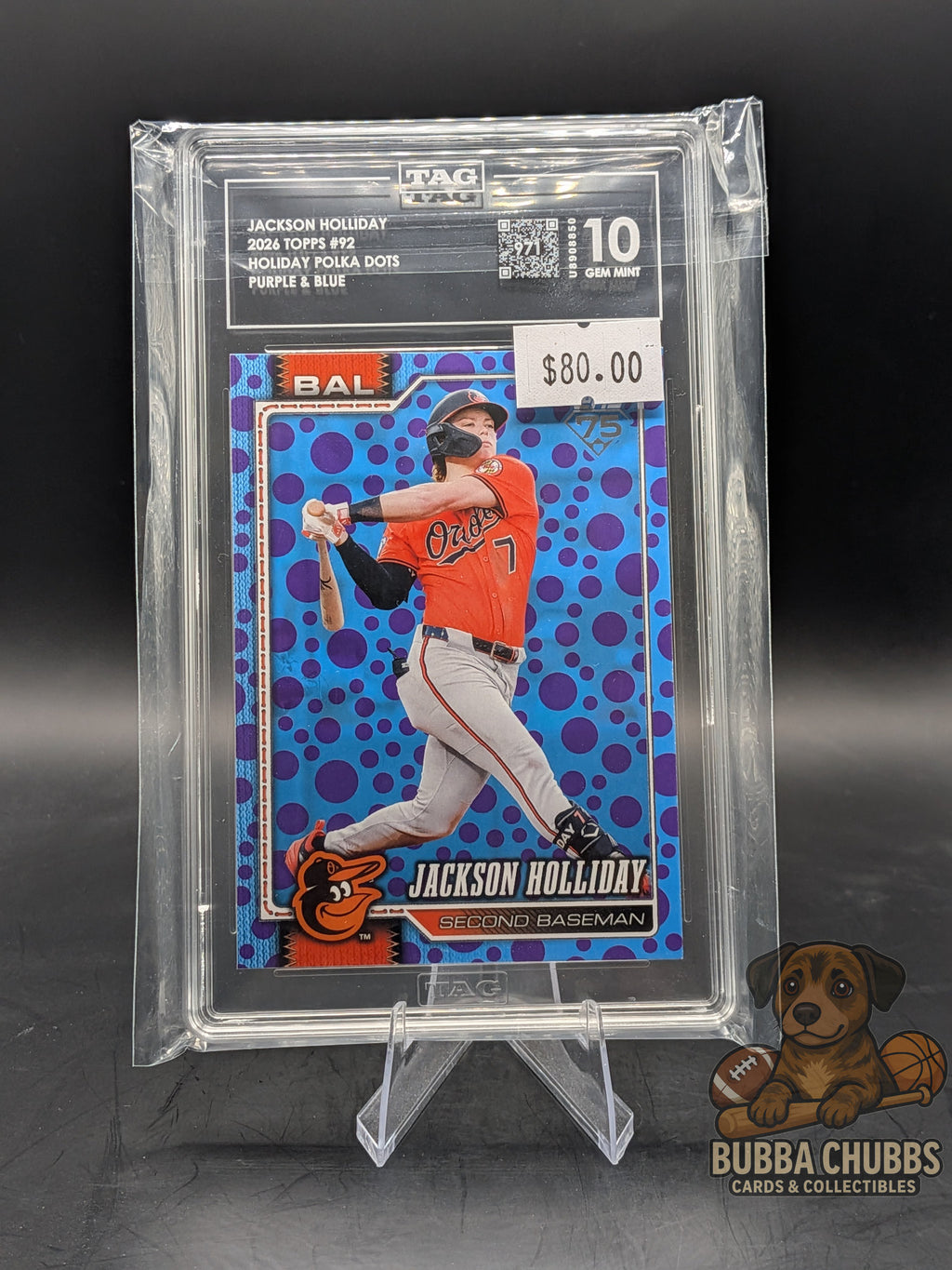 2026 Topps Holiday Polka Dots Purple & Blue Jackson Holliday #92 TAG GEM MINT 10
