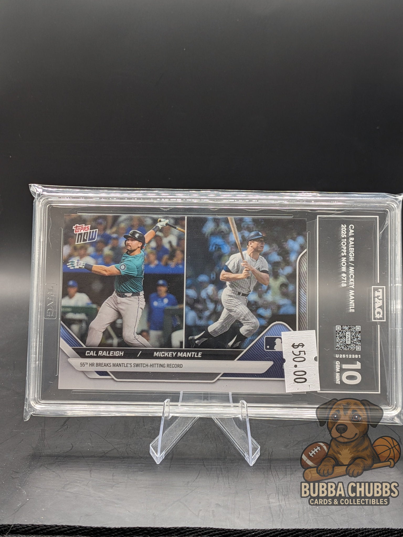 2025 Topps NOW Cal Raleigh / Mickey Mantle #718 TAG GEM MINT 10