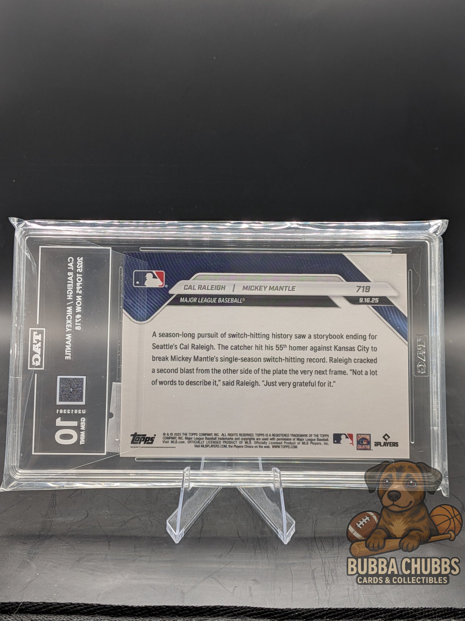 2025 Topps NOW Cal Raleigh / Mickey Mantle #718 TAG GEM MINT 10